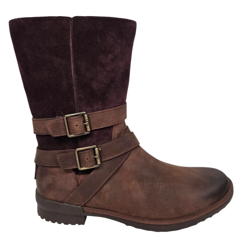 NEW UGG Simmens Boots Women 9 Brown Leather Suede Waterproof Buckle 1095155